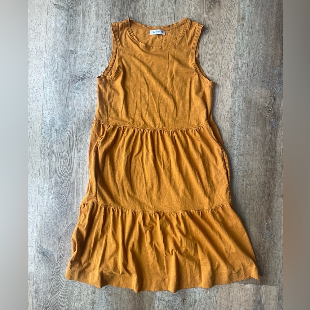 Kettlewell Mustard Tiered 100% Cotton Tank Dress Size L | Boho Hollie Sleeveless